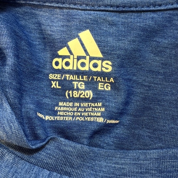 Adidas Climalite NWT Bright Blue Logo Boys XL Short Sleeve Shirt - Picture 6 of 6